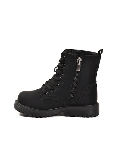 Siyah Zümrüt İçi Polarlı Bağcıklı Fermuarlı Kız Çocuk Bot 24028 P Siyah-zümrüt