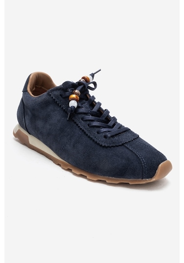 Brea Lacivert Süet Hakiki Deri Boncuklu Kadın Günlük Sneaker Lacivert