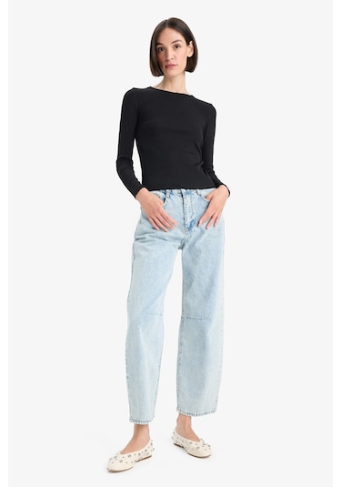 Defacto Slim Fit Dar Kesim Basic Düz Fitilli Kaşkorse Uzun Kollu Tişört E5767ax25aubk81 SIYAH