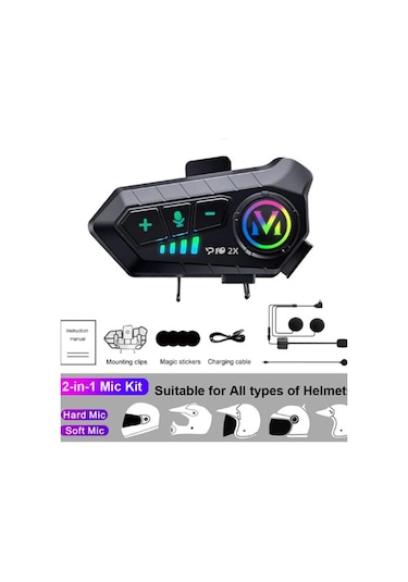 Y10 2x Motosiklet Kask İntercom Çift Eşleşme Rgb Işıklı Blu Tdrtr