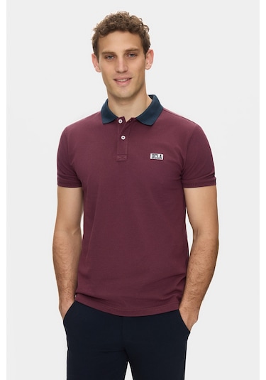 Arroyo Bordo Polo Yaka Nakışlı %100 Pamuk Standard Fit Erkek Tshirt Bordo