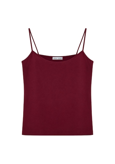 Vadon 1007 Kadın Pamuklu Slim Fit İnce Askılı Yumuşak Dokulu Basic Atlet Body Bordo