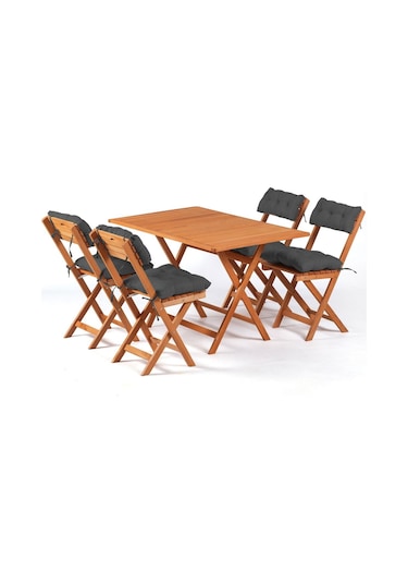 4+1 Minderli Balkon Bahçe Mutfak Bistro Set Katlanır Masa-sandalye 120x70-antrasit Ahşap
