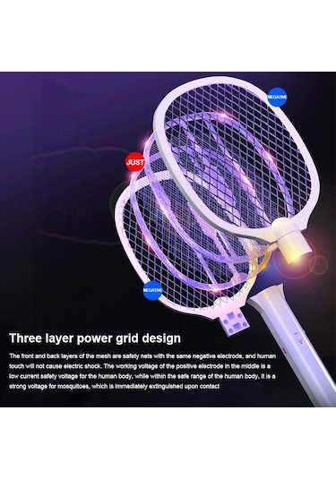 El Elektrikli Sineklik 3000 V Böcek Öldürücü Raket 2 İn 1 Sineklik Usb Şarj 2 In 1