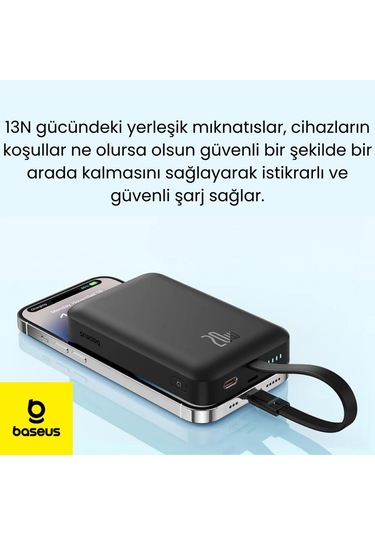 Baseus 20w 10000mah İphone Lightning Kablolu Ve Kablosuz Şarjlı Magsafeli Süper Hızlı Powerbank Siyah