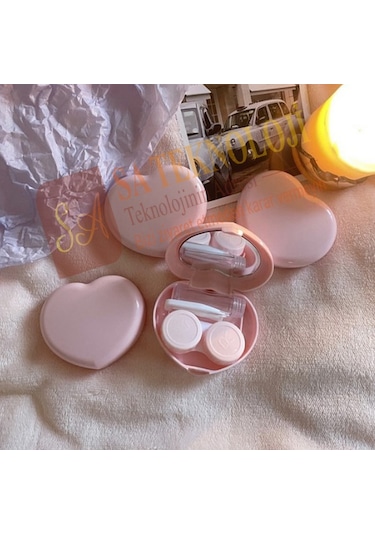Lionsa Lens Kutusu ve Takma Aparat Seti Aynalı Kalp Pembe
