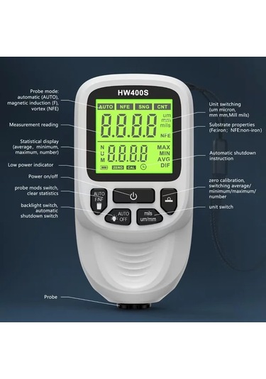 Honeybeeshop Beyaz Otomatik Manuel Araba Boya Filmi Kalınlık Ölçer Abs Malzeme Pil İle Çalışır