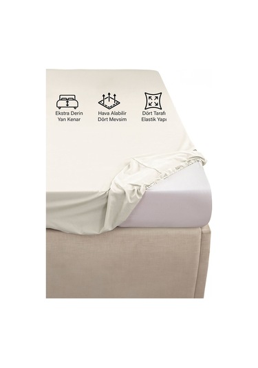 Ranforce Krem Pamuklu Tek / Çift Kişilik Battal Tam Kenar Lastikli Çarşaf 14 Renk Fıtted Krem