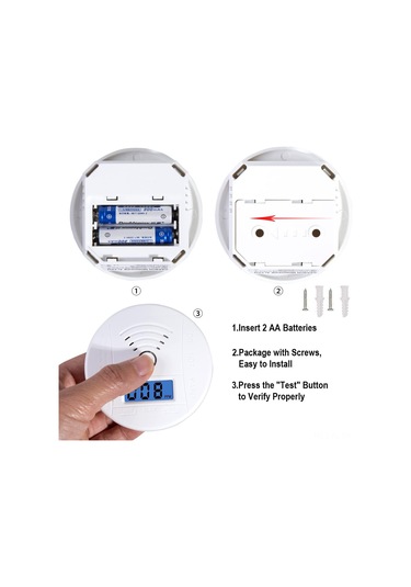 Lemestar Kalıcı Pil İle Çalışan, Dijital Ekranlı Ve Led Işıklı Elektrokimyasal Sensörlü Karbon Monoksit Alarmı, Mutfak Ve Banyo İçin Güvenlik Cihazı