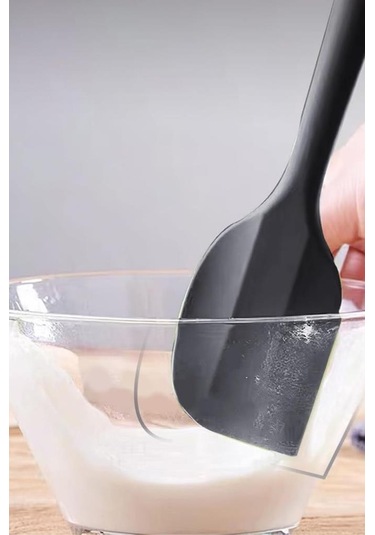 Silicolife Büyük Spatula, Isıya Dayanıklı Yanmaz Yapışmaz Tek Parça Silikon Spatula 26cm Siyah Siyah