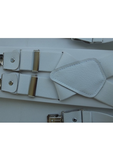 Beyaz Pantolon Askısı Dört Klipsli 3.5 Cm Genişliğinde Beyaz