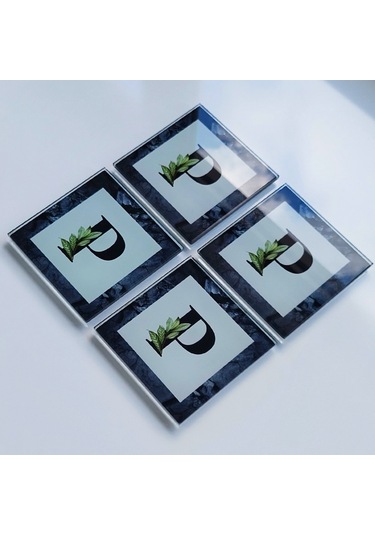 Decorita Cam Bardak Altlığı P Harfli Tasarım 4'lü Takım 10 x 10 CM Çok Renkli