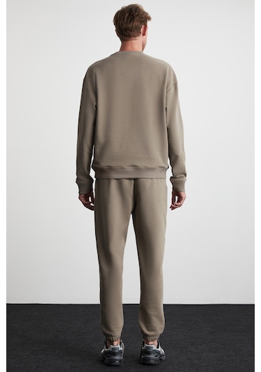 Marshall Erkek Pamuklu Içi Polarlı Nakışlı Relaxed Vizon Eşofman Takımı