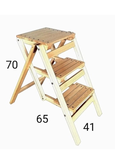 Abaş Ahşap Merdiven Tabure Katlanır 3 Basamaklı Natural