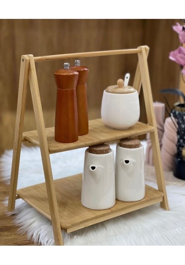 Qerhome 2 Katlı Bambu Dekoratif Sunumluk & Baharat Standı Tina Kahverengi
