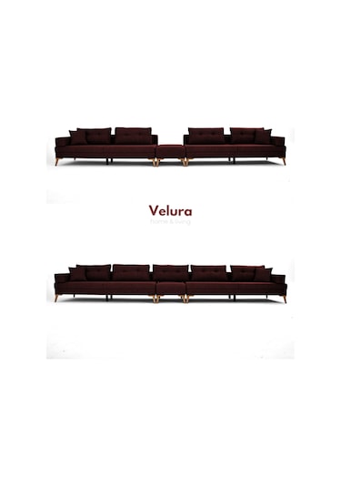 Zeri 3+3+3 Yataklı Puzzle Modüler U Köşe Koltuk Takımı & Puflu Köşe Takımı - Bordo 173 Bordo