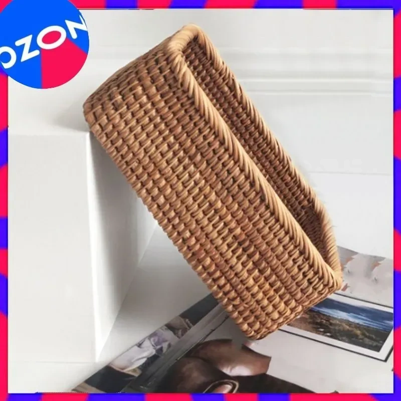 Konesam Vintage Tarz El Dokuma Rattan Depolama Sepeti, 20x14x7 Cm, Kahve-atıştırmalık-aksesuar Depolama, Dayanıklı Doğal Rattan Malzeme Kahverengi