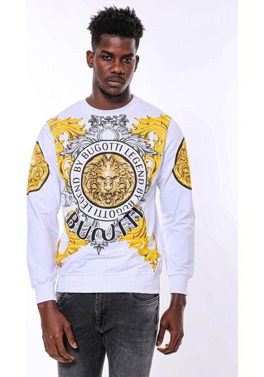 Beyaz Baskılı Ve Taşlı Bisiklet Yaka Sweatshirt - Wessi Siyah