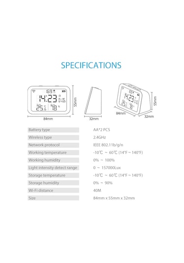 Neo Nas-cw01w 4'ü 1 Arada Çok İşlevli Sensör Akıllı 2,4 Ghz Wifi Sıcaklık Ve Nem Dedektörü, Çift Modlu Saat / Parlaklık