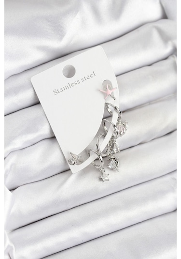 Pirinç Gümüş Renk Set Küpe Çok renkli