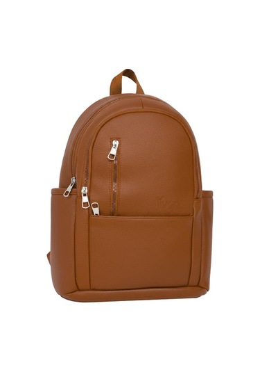 Yuga Suni Deri Dört Gözlü Sırt Çantası Taba Taba