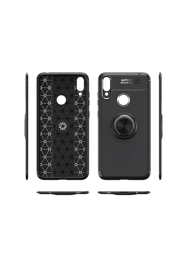 Huawei Y7 Prime 2019 Kılıf Yüzüklü Tam Korumalı Silikon Kapak
