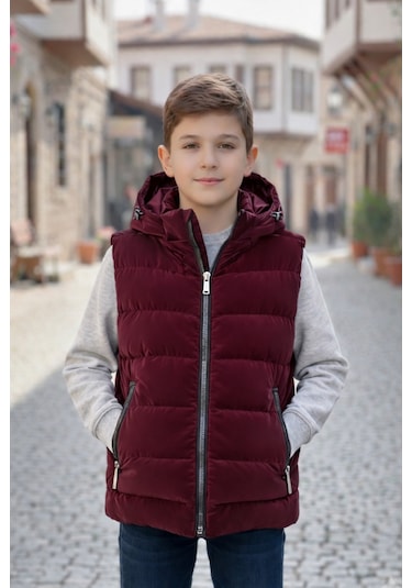Pina Kids Erkek Çocuk Kapüşonlu Şişme Yelek Bordo