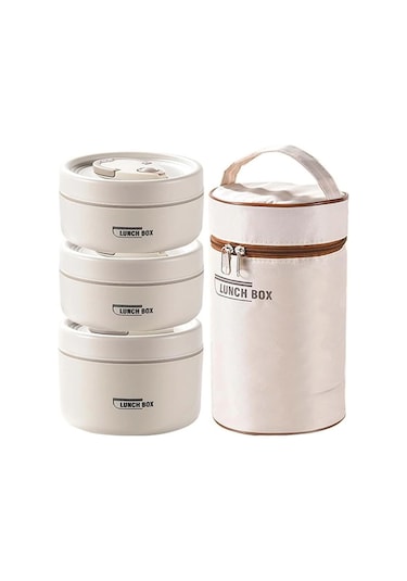 3'lü Katlanabilir Termal Yemek Kabı Seti - Izolasyonlu Taşınabilir Öğle Yemeği Saklama Kutusu, Yetişkin Ve Çocuklar İçin Pratik Yemek Taşıma Çantası Beyaz