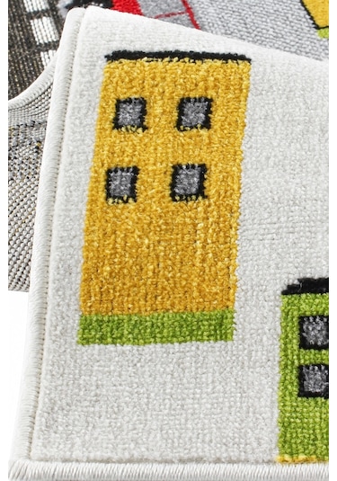 Konfor Halı 3 Boyutlu Beyaz Trafik Arabalı Dokuma Çocuk Oyun Halısı