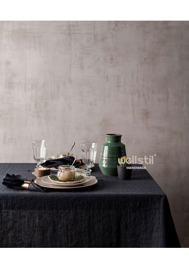 Wellstil Premium Keten Masa Örtüsü Siyah