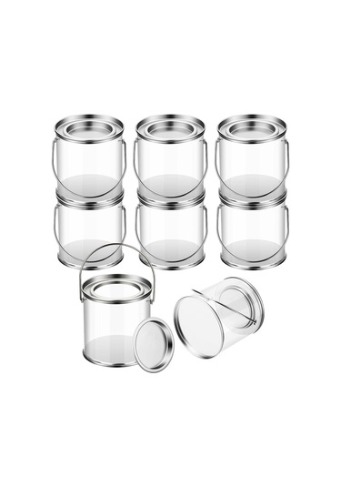 Xurunkeji Metal Kapaklı Ve Saplı Şeffaf Boya Kovası Dekoratif Şeffaf Plastik Kova Saklama Şeffaf Boya Kutusu 8'li Paket