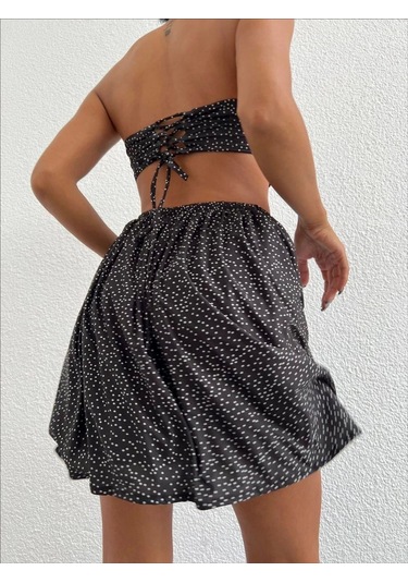 Taşlı Straplez Elbise Siyah