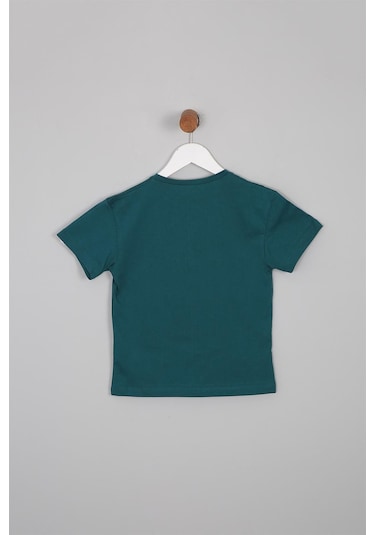 Luess Dinazor Baskılı Regular Fit Kısa Kollu Erkek Çocuk Tişört  Yeşil