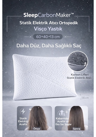 SleepCarbonMaker™ Statik Elektrik Atıcı Ortopedik Visco Yastık 60*40*13 Daha Düz, Daha Sağlıklı Saç