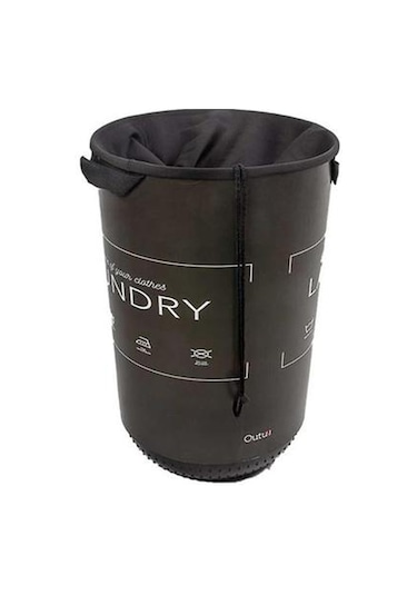 Qutu Ağzı Büzgülü Çok Amaçlı Qoja Kese Çamaşır Sepeti - Laundry Siyah - 40 Lt Siyah