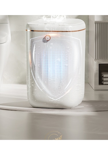 Minimalist Lüks Akıllı Sensörlü Çöp Kutusu Altın - Krem