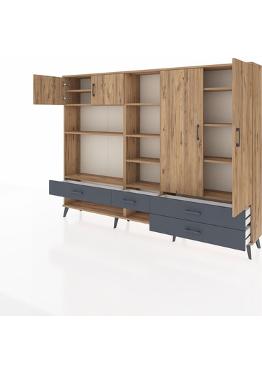 Arges Dolap 12 Raflı 4 Çekmeceli 4 Kapaklı 220x30x163 Çam-çam/ant Çam-çam/antrasit