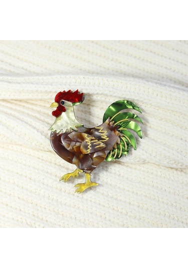 Blucome Özel El Yapımı Canlı Akrilik Büyük Kuyruk Horoz Horoz Broş Kadınlar Için Tasarımcı Unisex Tavuk Parti Ofis Broş Pins Yeşil