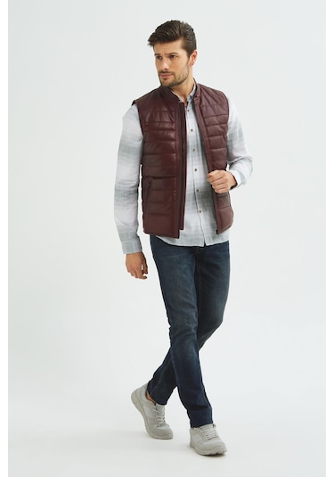 İkbal Thomas Bordo Hakiki Deri Yelek Erkek 001