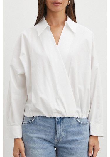 Uterpe White Ruffled Tie Blouse Beyaz