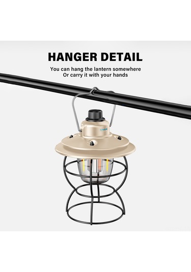 Hangfox Sarımsı Outdoor Kamp Feneri, Usb Dolanabilir Ve Akıllı Telefon Şarj Cihazı, 3 Işık Modu, Su Geçirmez, Fırsat Işığı Bej