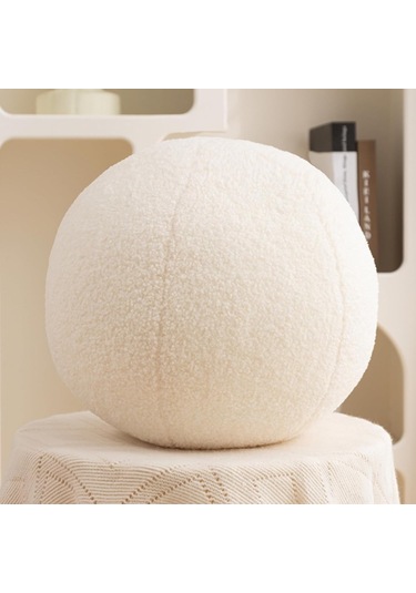Geeksen 11,8 İnç Lüks Küre Yastık, Salon Ve Yatak Odası Dekorasyonu İçin Krem Beyaz Küre Şekilli Koltuk Yastığı Beyaz