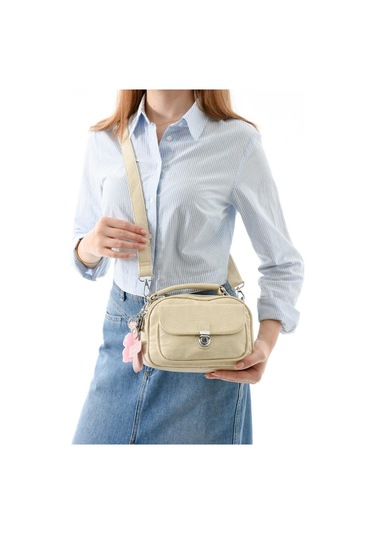 Vegan Deri Kadın Postacı Çanta 21 15 Cm Yıkama Suni Deri Omuz Çantası Çapraz Askılı Çanta Krem