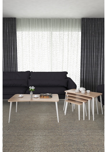 Alanur 5li Orta Sehpa Ve Zigon Sehpa Ahşap Ayaklı Çay Kahve Sehpası Xl Salon Seti Sonomo