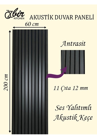 Özbir Mobilya Antrasit Akustik Duvar Paneli 60x200 Ahşap Duvar Pa