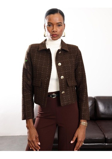 Acı Kahve Gold Düğmeli Tüvit Ceket 02014 Acı Kahverengi