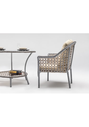 Zen Masalı Çay Seti Bahçe Ve Balkon Mobilyası Takımı 1+1+1+1+ Çap 110 Masa ,çift Renk Krem
