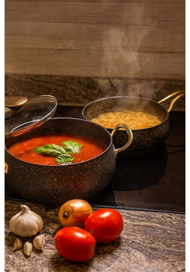 7 Parça Granada Granit Tencere Ve Tava Seti 20 Cm 2.5l, 24 Cm 4.5l, 26 Cm Basık 3l, 26 Cm Tava Gri