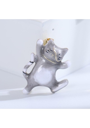 Gri Blucome Güzel Yağ Dans Beyaz Kedi Broş Emaye Alaşım Takı Omuz Kazak Şapka Aksesuarları Kadın Kızlar İçin