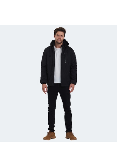 Slazenger HALDOR IN Erkek Kapüşonlu Şişme Siyah Mont & Kaban